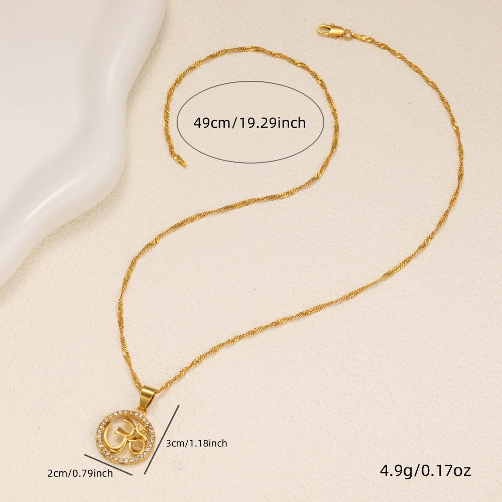 1pc Fashionable Gold-Plated OM Pendant Necklace for Women – Spiritual and Elegant