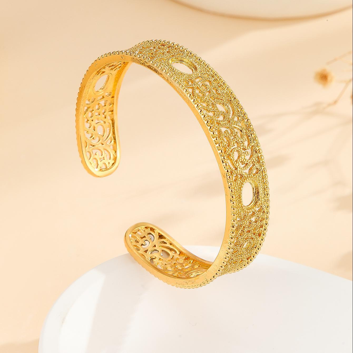 1pcs Luxury Gold Lace Flower Bracelet – Retro Palace Style Wedding Jewelry