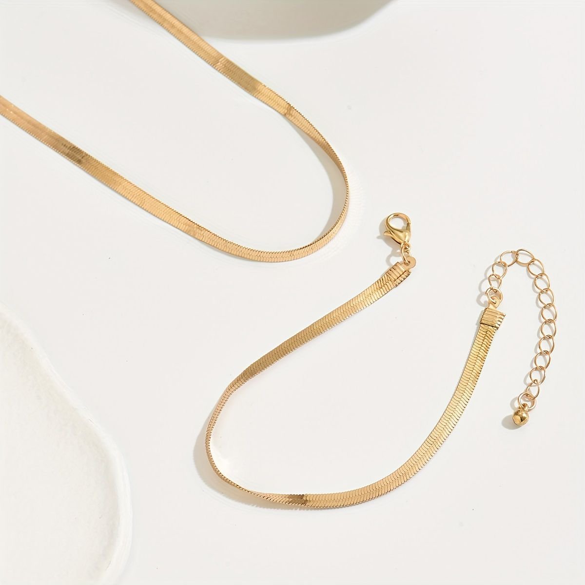 2-Piece 18K Gold Plated Snake Chain Necklace & Bracelet Set – Elegant & Versatile Jewelry