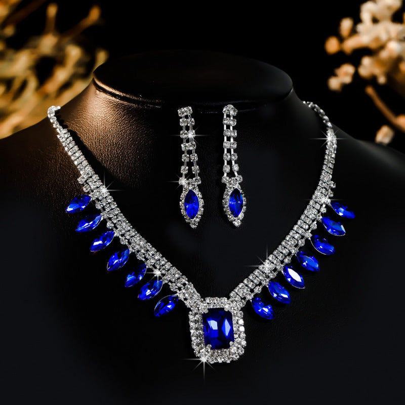 Elegant Banquet Necklace & Earring Set – Rhinestone Clavicle Chain