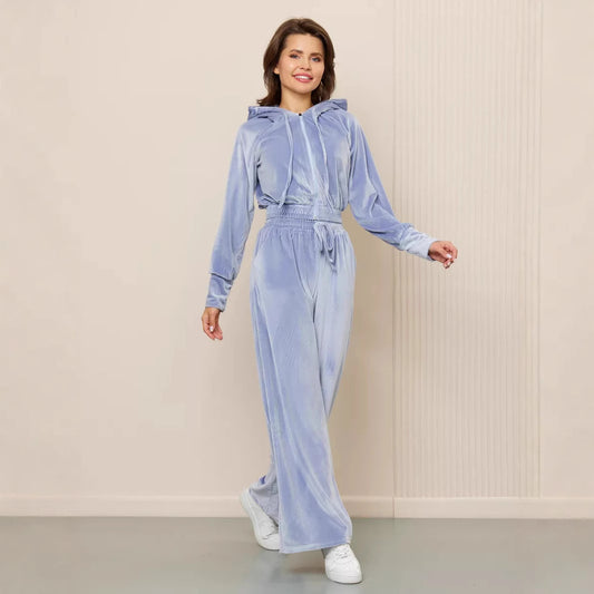 Women’s Zipper Cardigan & Lace-Up Pants Two-Piece Set – Stylish & Comfortable Tracksuit