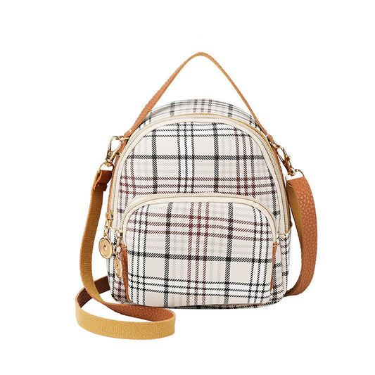 Trendy Plaid PVC Backpack - Retro Style Small Portable Bag