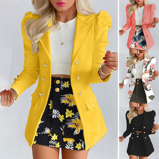 Women’s 2-Piece Casual Suit – Stylish Blazer & Skirt Set | Solid & Printed Options