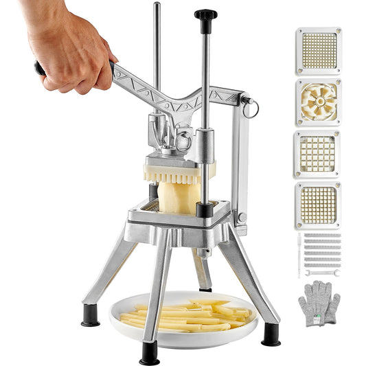 VEVOR Commercial Vegetable Chopper w/ 4 Replacement Blades, Stainless Steel French Fry Cutter Potato Dicer & Fruit Slicer for Restaurants & Home Kitchen