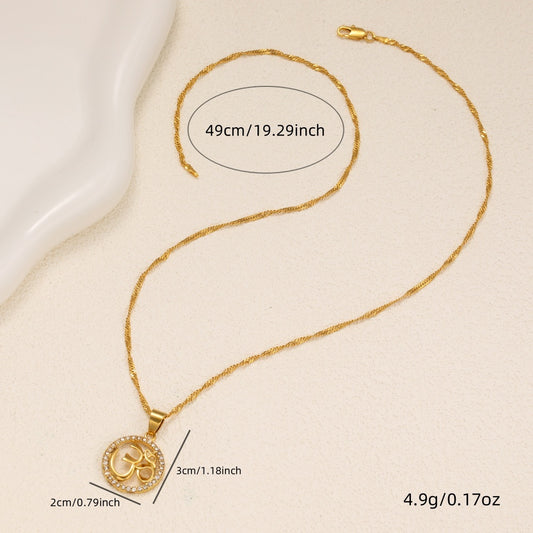 1pc Fashionable Gold-Plated OM Pendant Necklace for Women – Spiritual and Elegant
