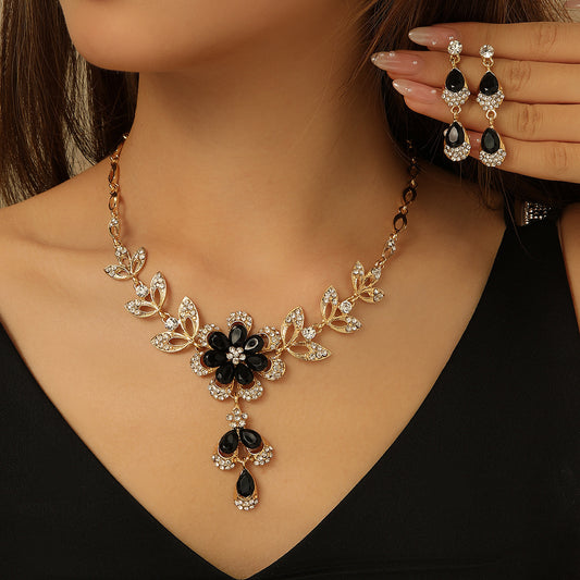 Vintage Multi-Color Flower Resin Necklace & Earrings Set