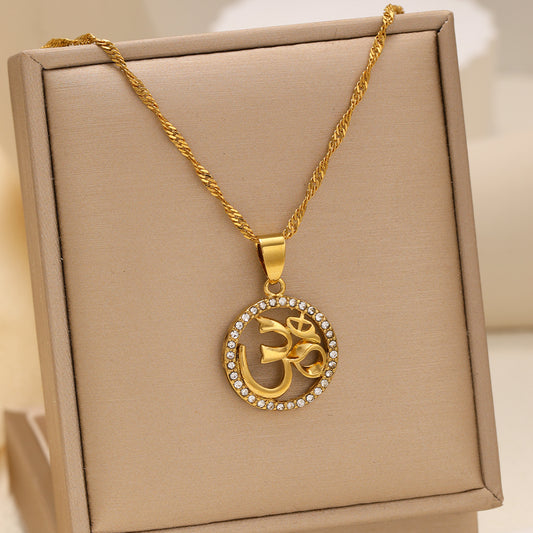 1pc Fashionable Gold-Plated OM Pendant Necklace for Women – Spiritual and Elegant