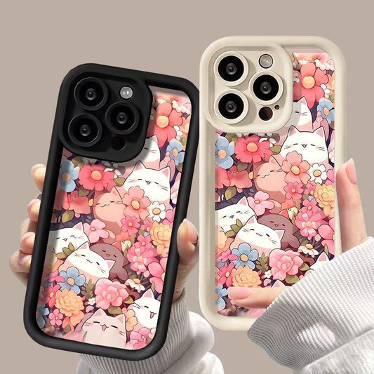 Frosted Full Screen Cat Flower Phone Case – Cute, Shockproof & Stylish for iPhone | Soft TPU Protective Cover